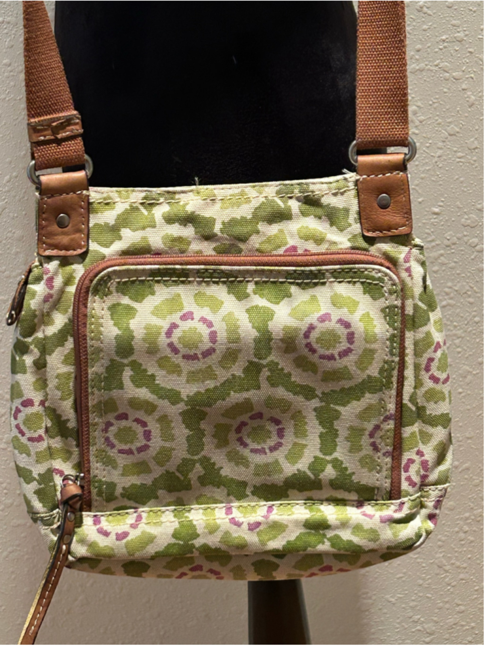Women's Fossil Crossbody Bag One Size Green Beige Patterned